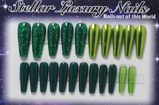 Sparkly Green Chrome Press-Ons