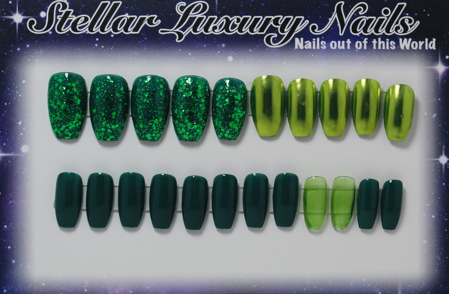 Sparkly Green Chrome Press-Ons